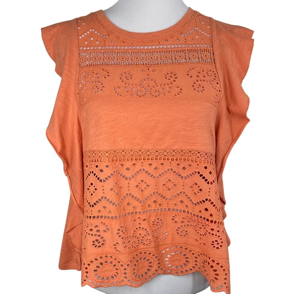 Anthropologie NWT, Flutter Sleeve, Sustainable Lace Eyelet Top, Size Medium